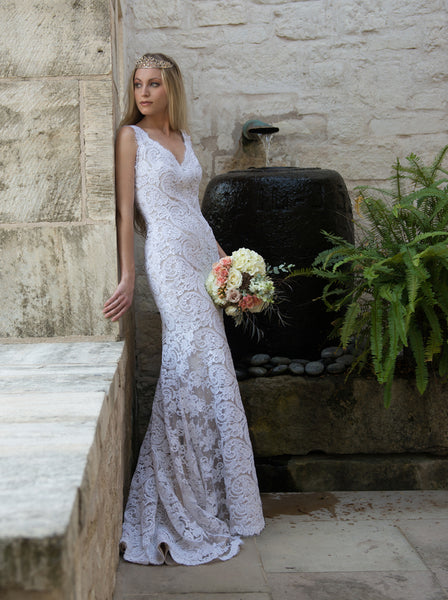 alencon lace wedding dress 5881 Sweep/Brush Train Lolita: Allover Corded Alenon Lace