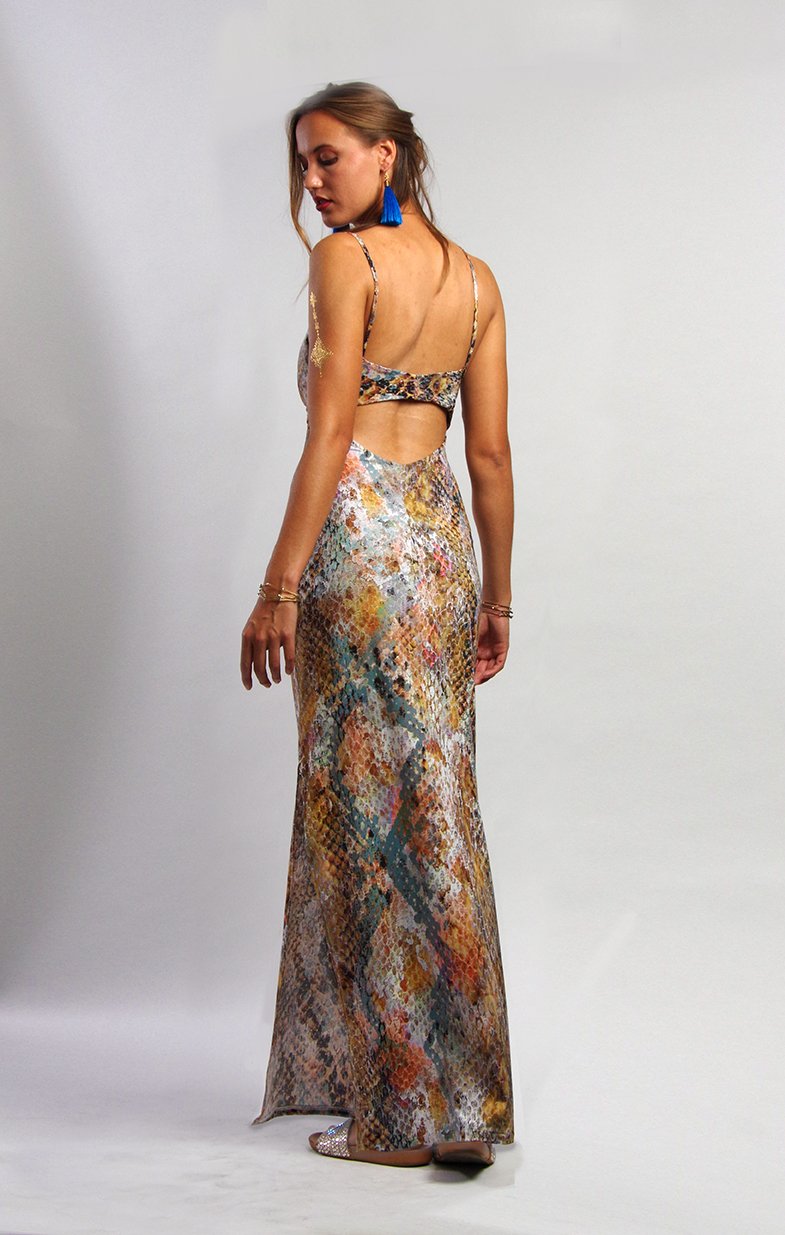 Snakeskin Print Maxi Dress - Custom Bridal Gowns, Wedding Dresses, Evening Wear Linda Asaf Design - Austin, TX Snakeskin Print Maxi Dress - Custom Bridal Gowns, Wedding Dresses, Evening Wear Linda Asaf Design - Austin, TX