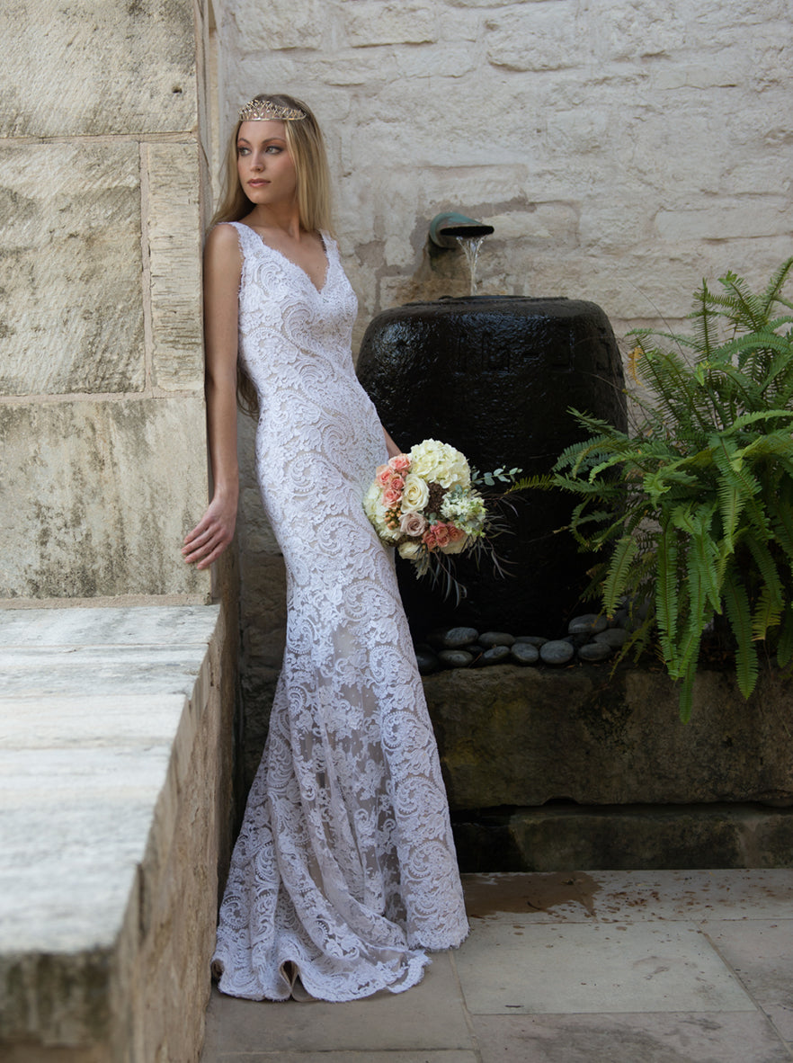 Lace Wedding Dresses with Court Train,Custom Made Wedding Gown,MW332 –  Musebridals