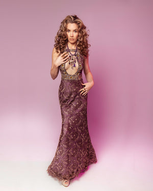 'Aphrodite's Fall' Lace Evening Gown